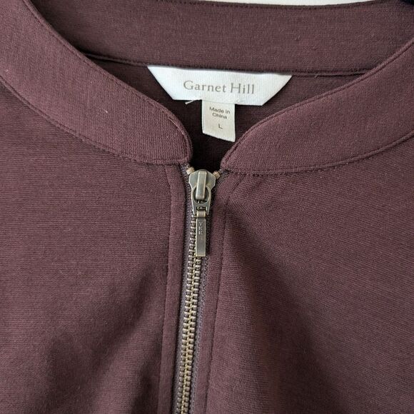 Garnet Hill Eclipse Knit Zip Front Moto Jacket Mandarin Collar Brown Size Large - Picture 2 of 6